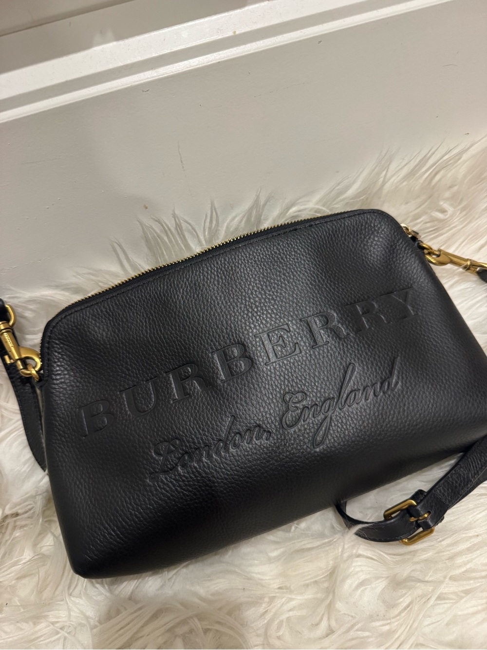 Burberry Black Leather Embossed Crossbody Bag